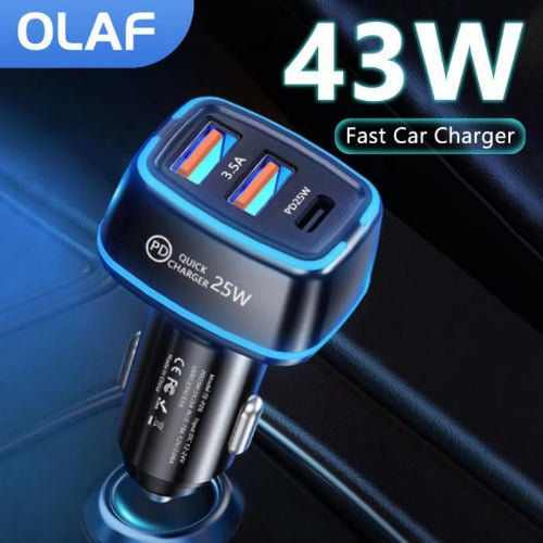 Chargeur allume cigare double USB + type-c 25w