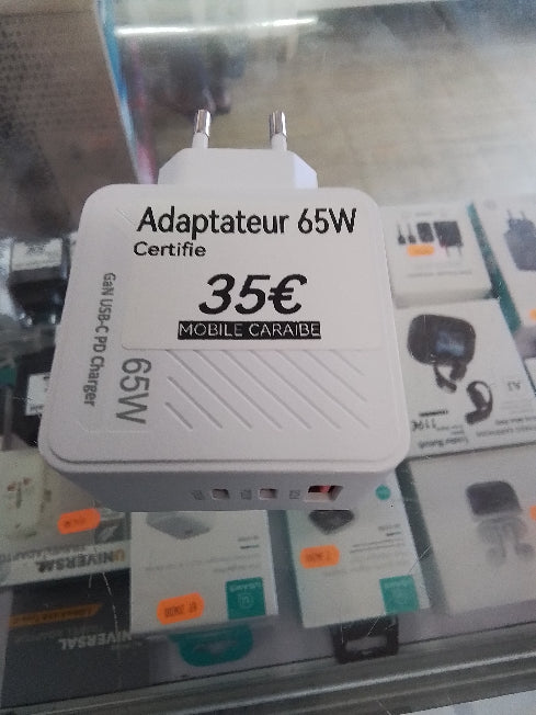 Chargeur Secteur 65w double Type c + usb GaN PD Charger